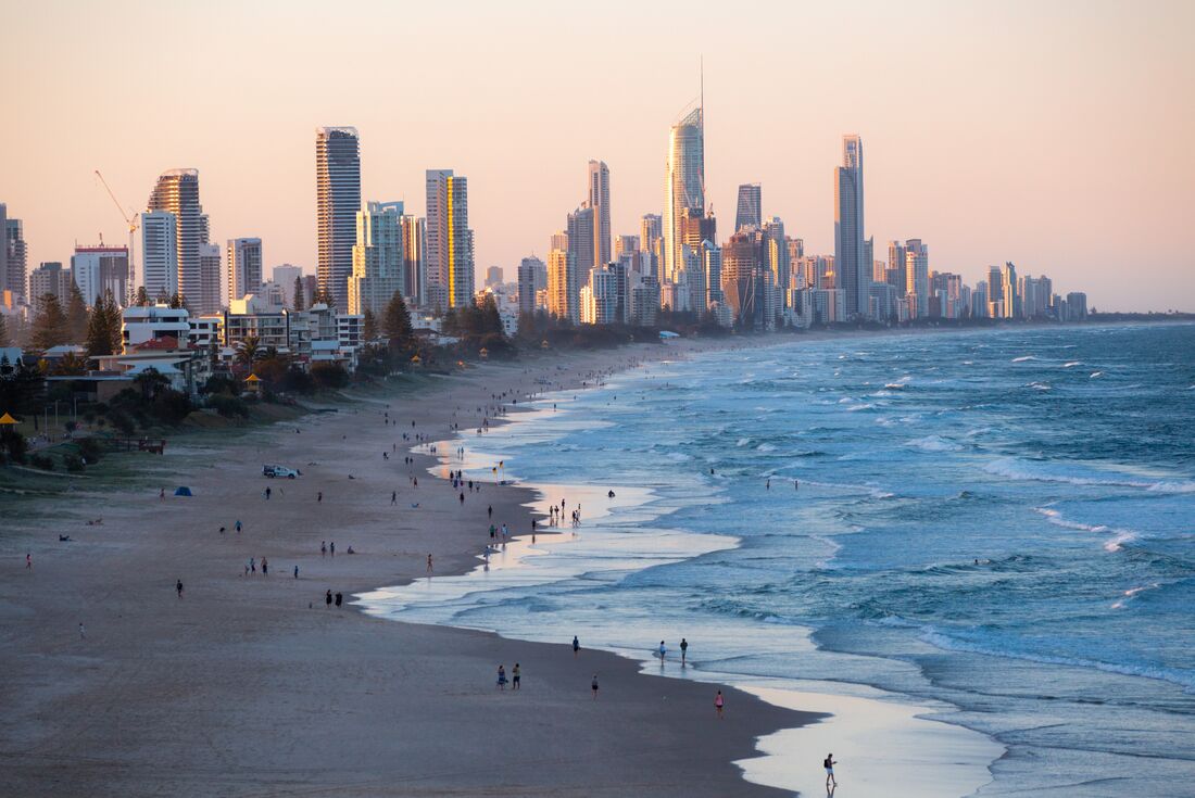 Surfers Paradise beach with Gold Coast skyline beyond 