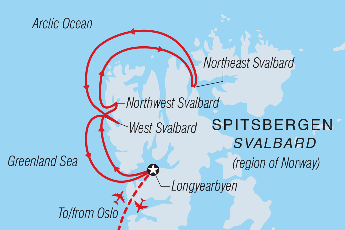 Map of Svalbard Express - (Ocean Albatros) including Norway, Svalbard And Jan Mayen Islands and Arctic