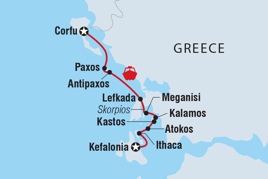 Map of Greece Sailing Adventure: Kefalonia To Corfu including Greece