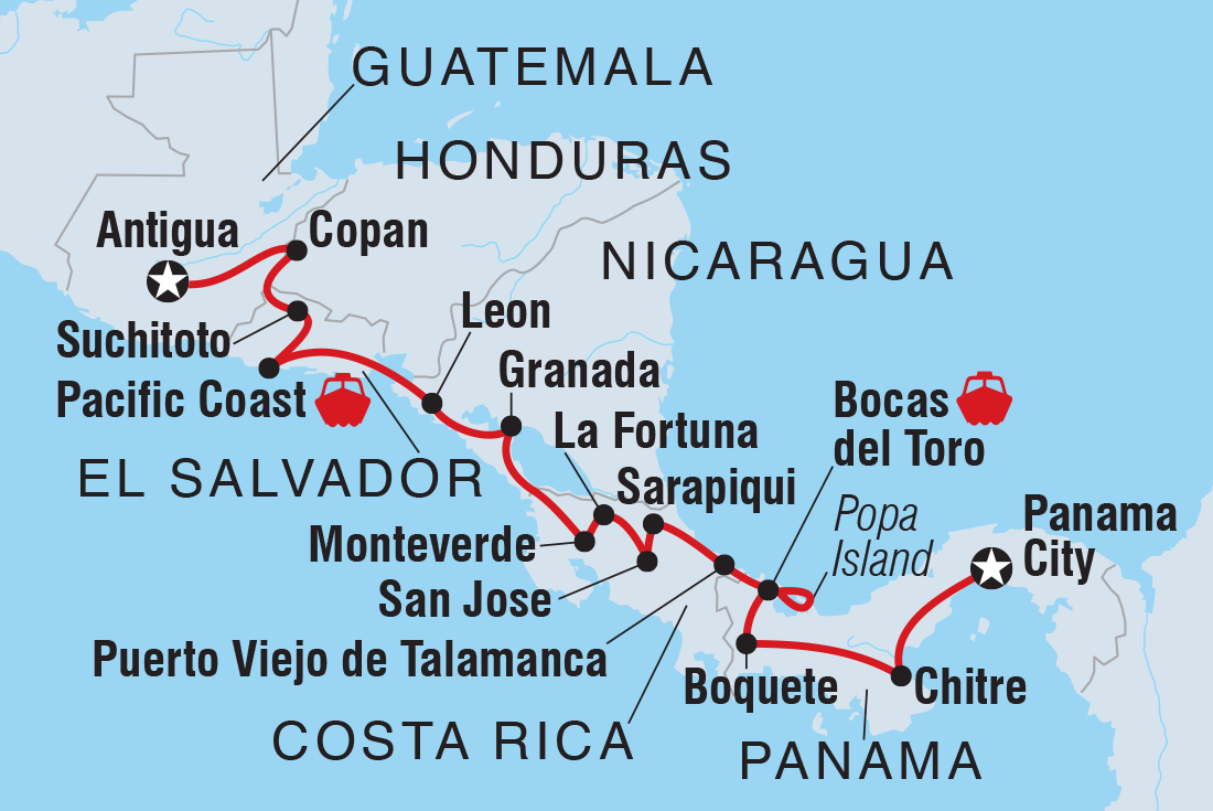 Map of Amazing Central America including Costa Rica, El Salvador, Guatemala, Honduras, Nicaragua and Panama