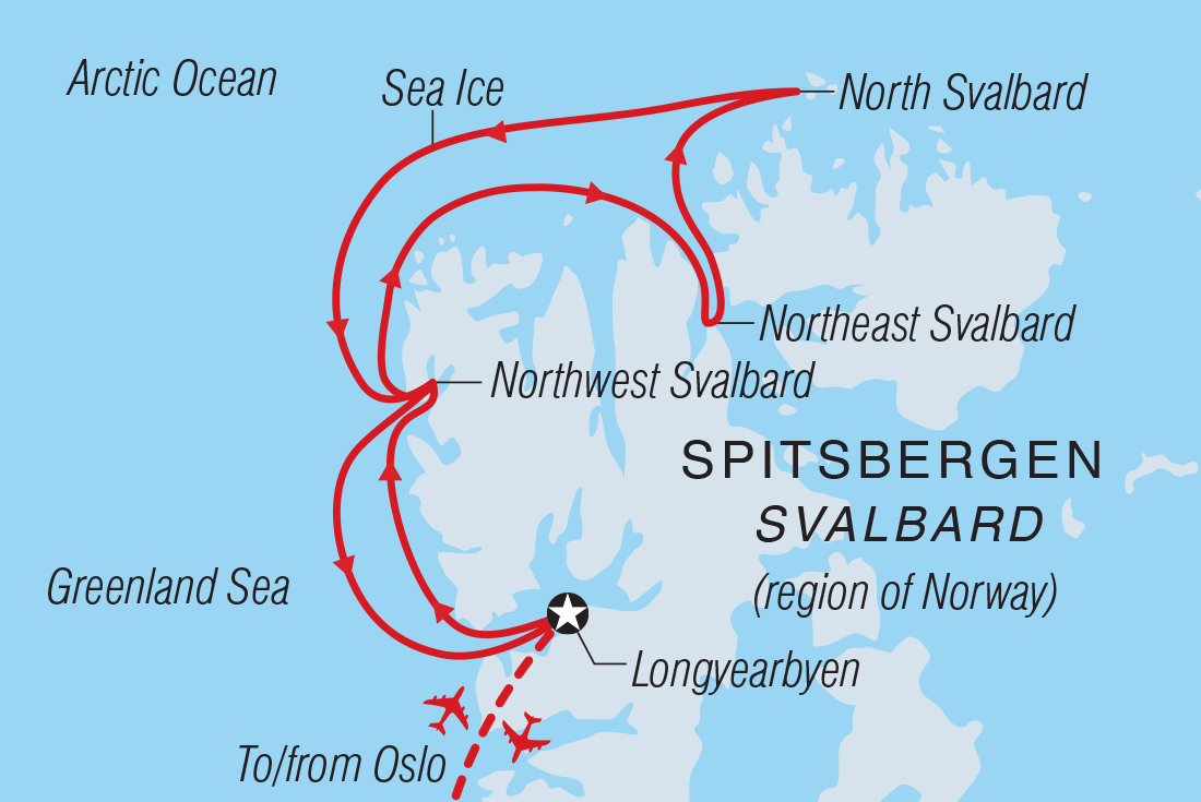 Map of Svalbard: North To The Midnight Sun (Ocean Albatros) including Norway, Svalbard And Jan Mayen Islands and Arctic