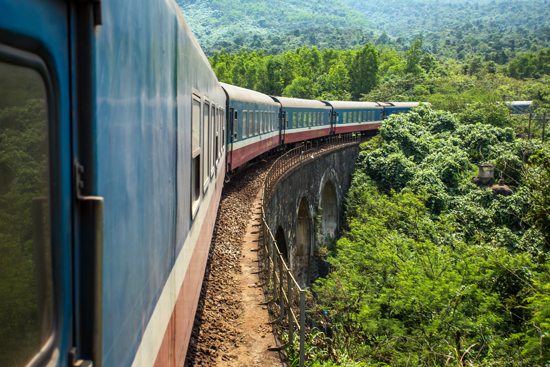 Train ride through the countryside in Vietnam