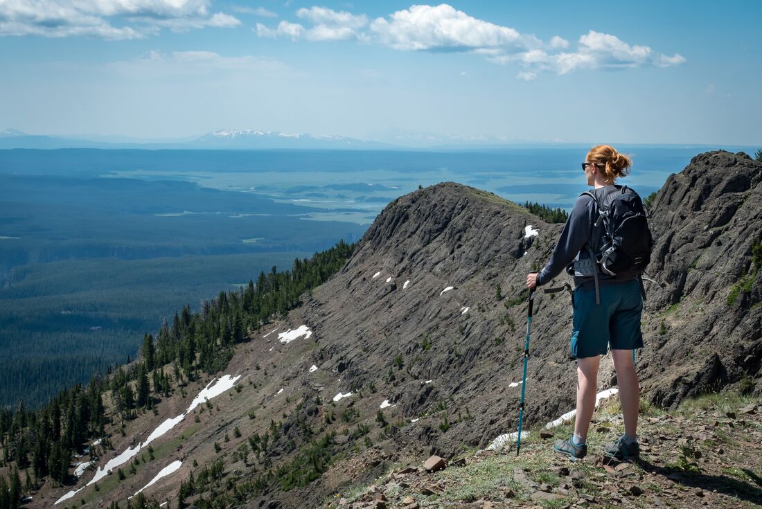 Intrepid traveller stops on the Mount Washburn trail in Yellowstone National Park