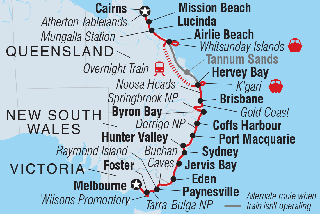 Map of Melbourne To Cairns Adventure including Australia