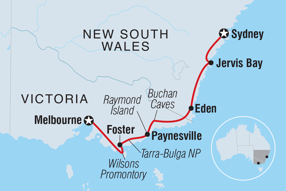Map of Melbourne To Sydney Adventure including Australia