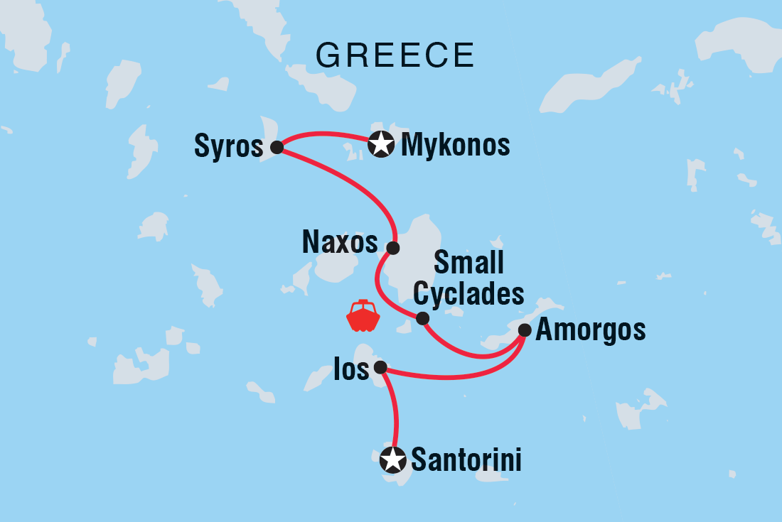 Map of Sail Greece: Santorini To Mykonos including Greece