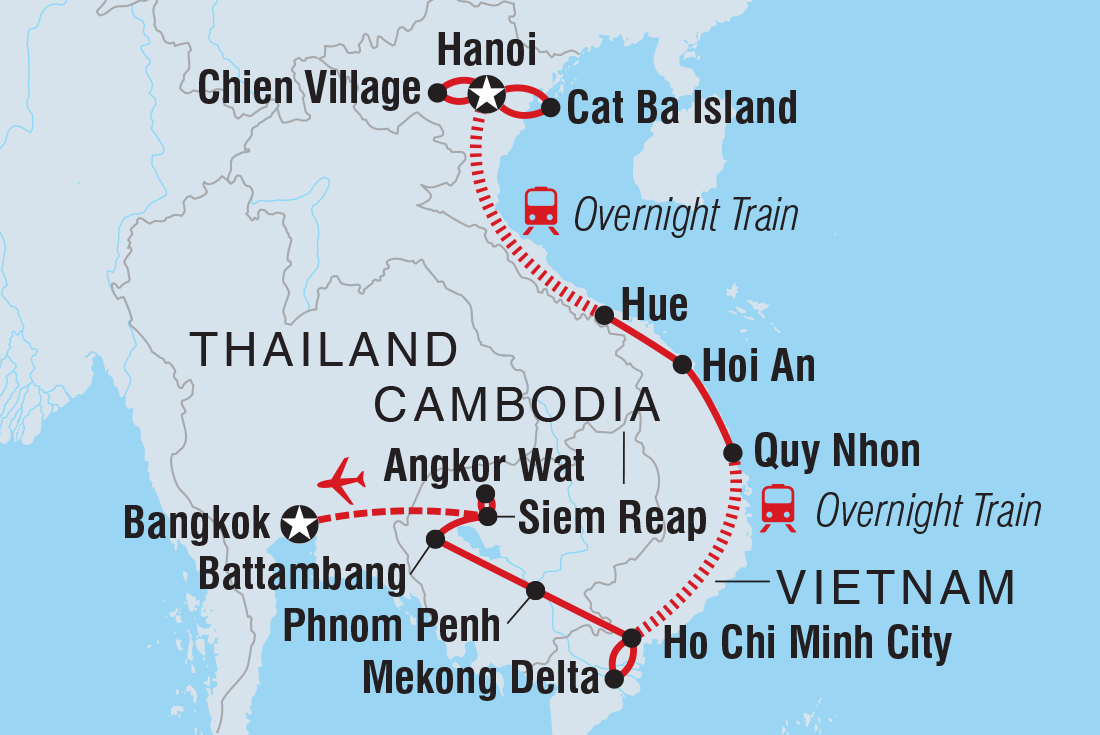 Map of Vietnam & Cambodia Adventure including Cambodia, Thailand and Vietnam