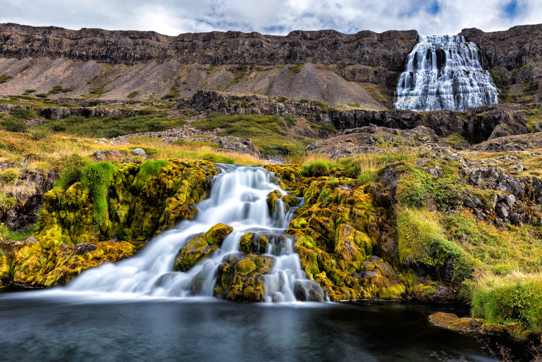 Long exposure photo of Dyjandi Waterfall in Iceland Westfjords