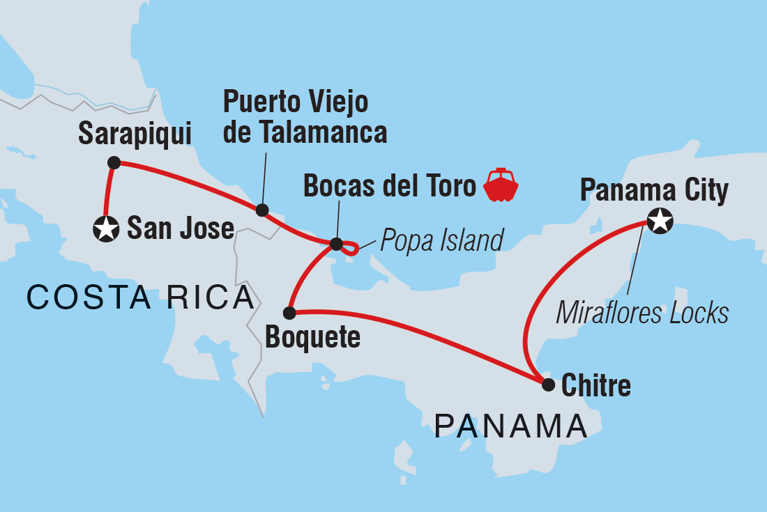 Map of Costa Rica & Panama Discovery including Costa Rica and Panama