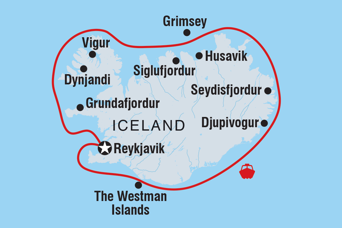 Map of Iceland Circumnavigation (Ultramarine) including Iceland