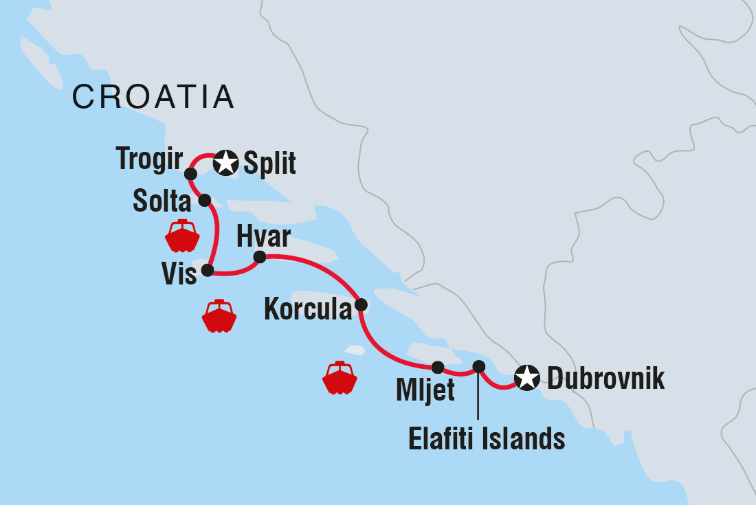Map of Croatia Sailing Adventure: Dubrovnik To Split including Croatia