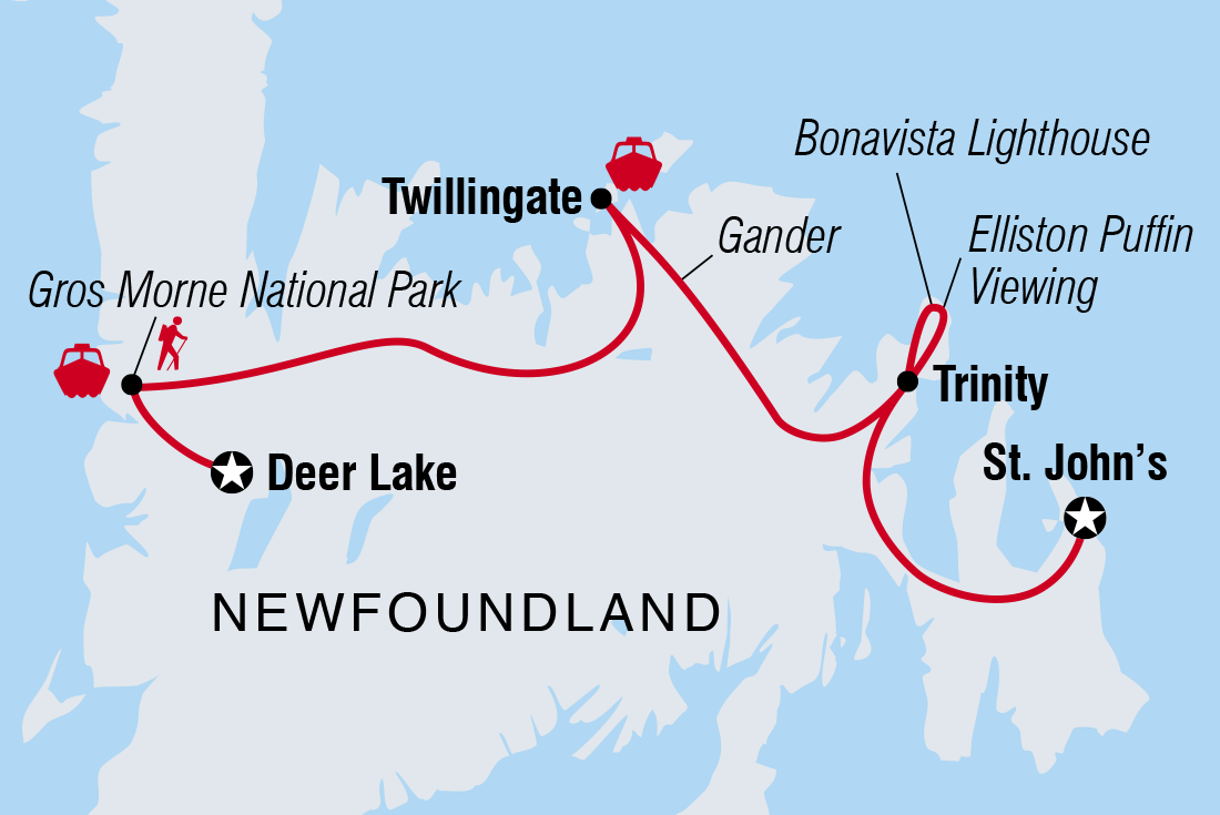 Map of Newfoundland Adventure: Eastbound including Canada