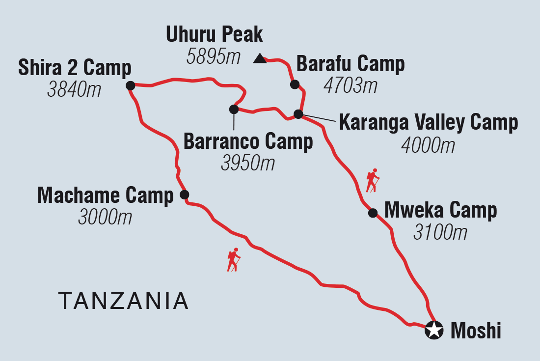 Map of Kilimanjaro: Machame Route including Tanzania, United Republic Of