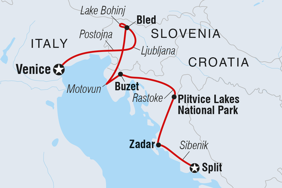 Map of Premium Venice To Split including Croatia, Italy and Slovenia