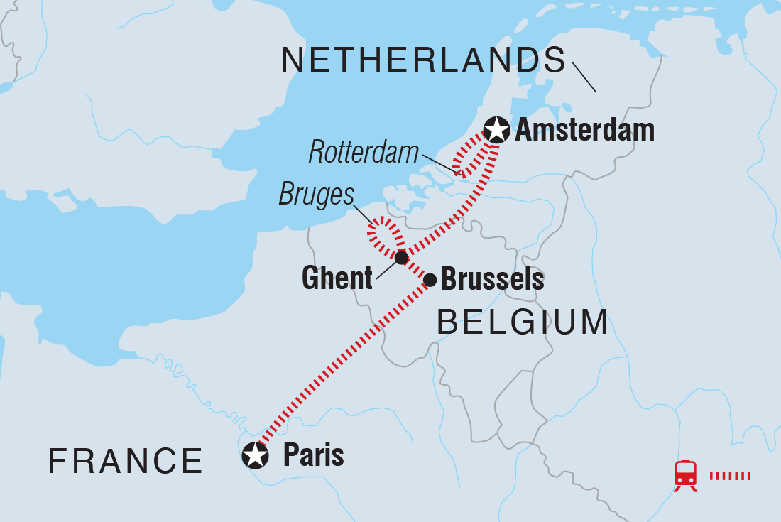 Map of Paris To Amsterdam including Belgium, France and Netherlands