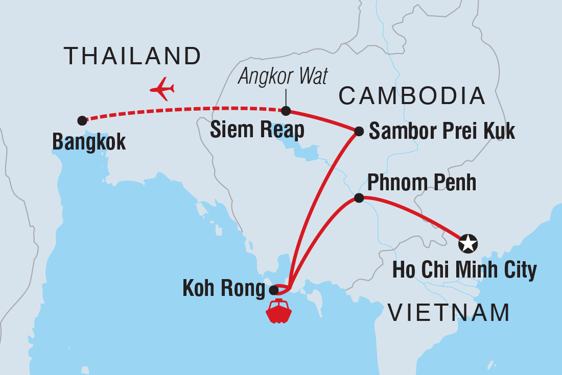 Map of Real Cambodia including Cambodia, Thailand and Vietnam
