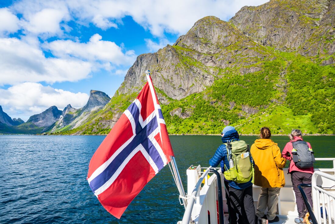 A fery ride between islands of the Lofoten archipelago in Northern Norway
