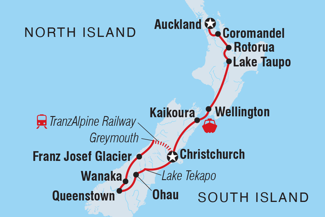 Map of New Zealand Uncovered (Northbound) including New Zealand