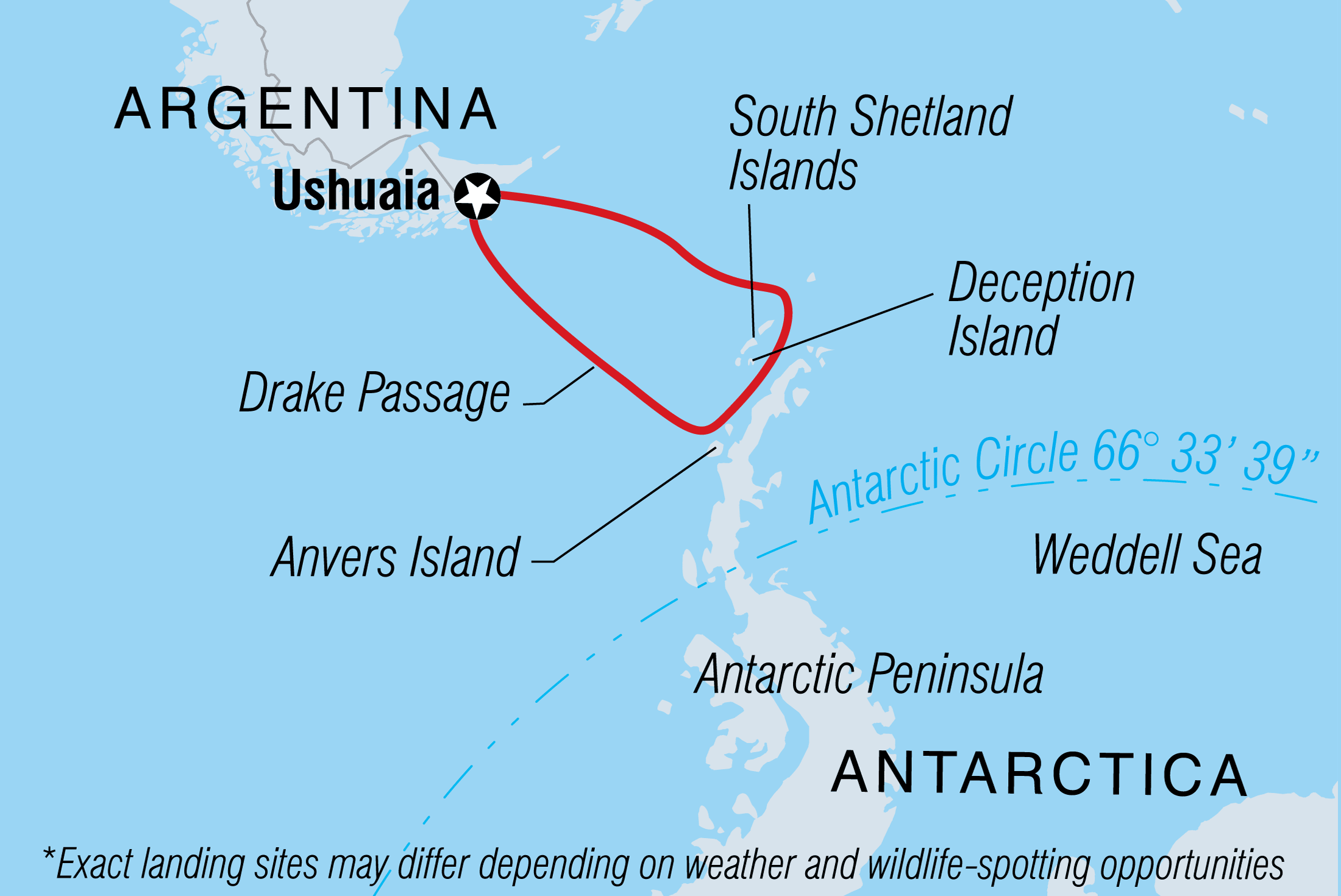 Map of Antarctic Peninsula: An Explorer's Expedition (Ocean Victory) including Antarctica and Argentina