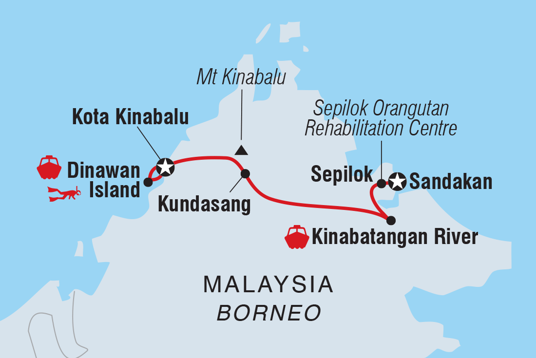 Map of Borneo Family Holiday Comfort including Malaysia