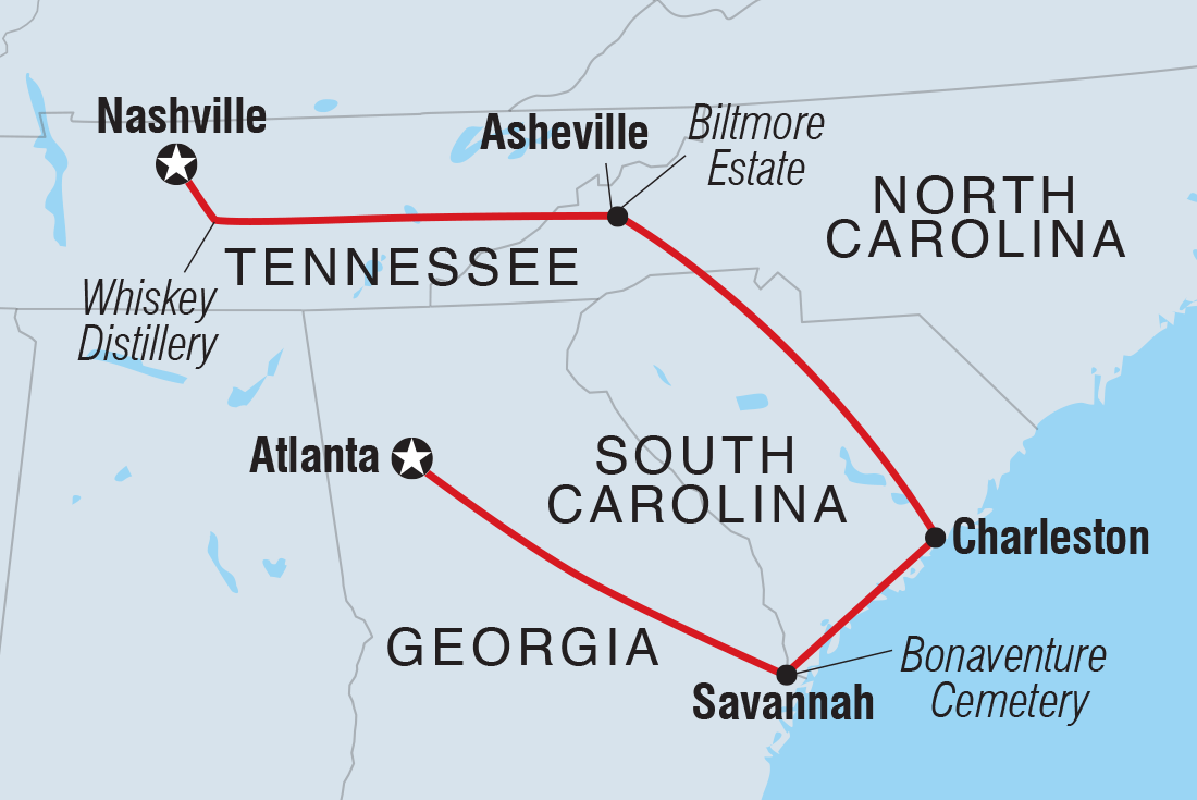 Map of Georgia History Trail To Nashville including United States Of America