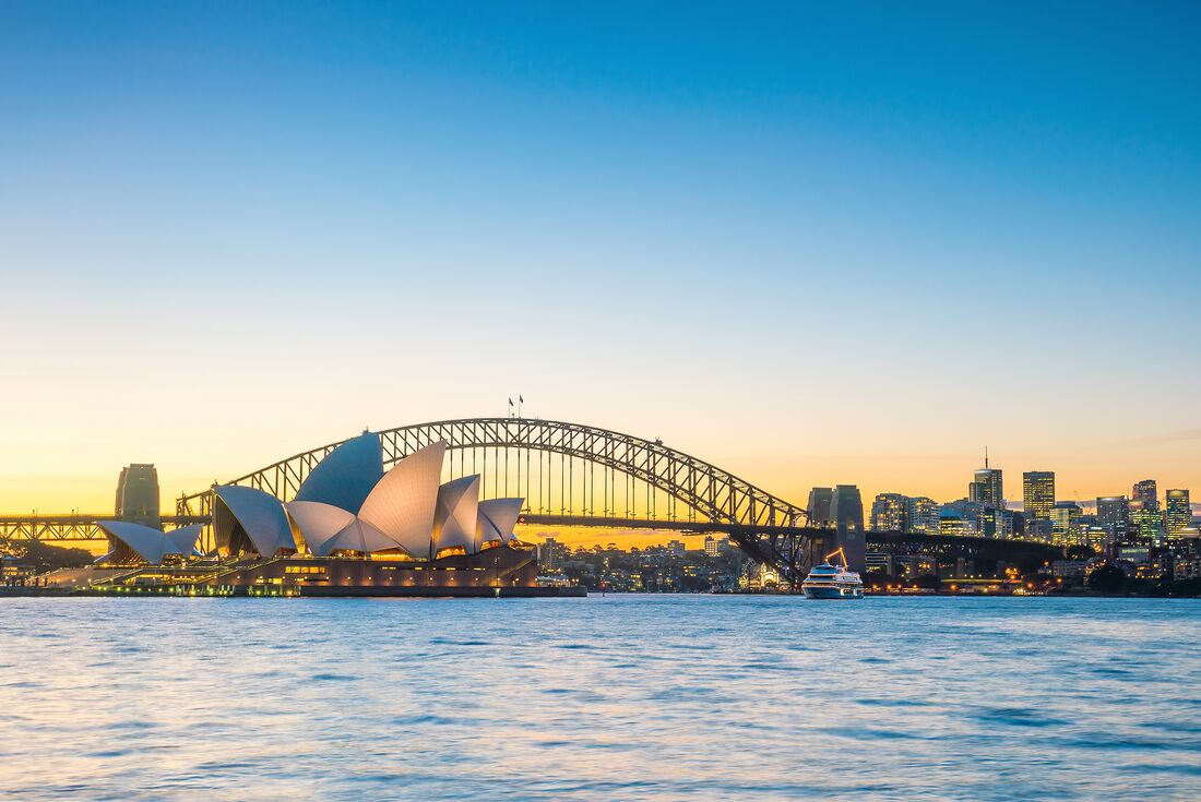 Sydney Opera House with the Harbour Bridge at twilight