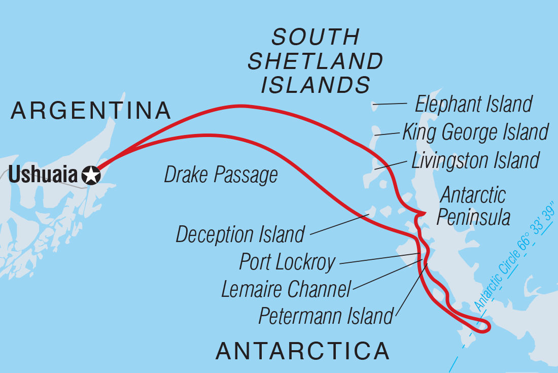 Map of New Year's Antarctic Circle Crossing (Ocean Victory) including Antarctica and Argentina