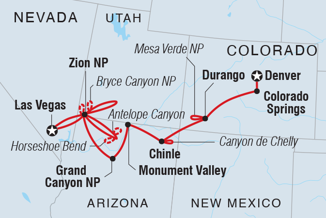Map of Discover Southwestern USA including United States Of America