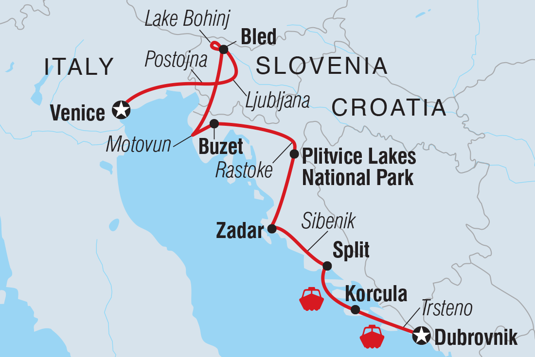 Map of Premium Venice To Dubrovnik including Croatia, Italy and Slovenia
