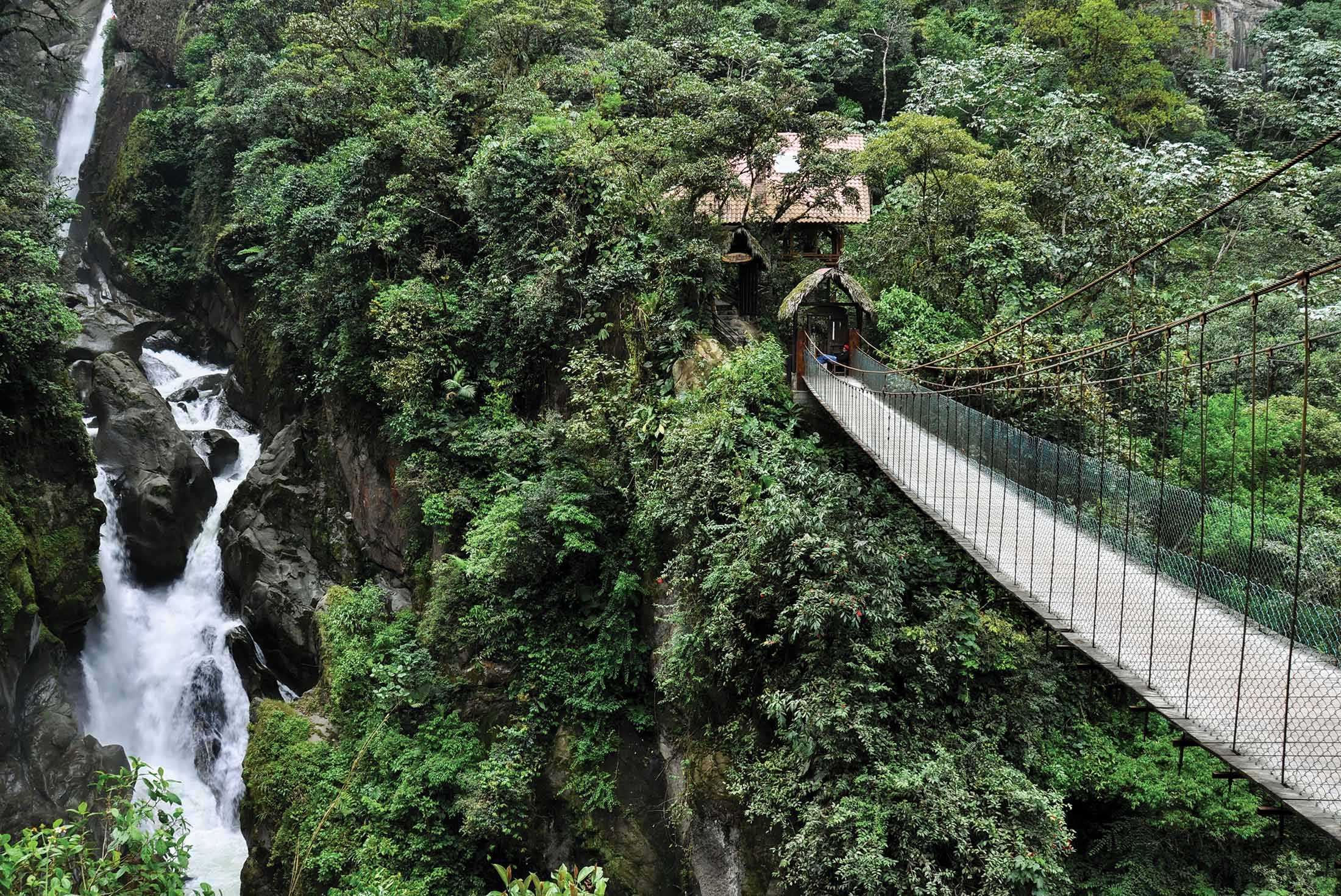 Ecuador Banos waterfall bridge
