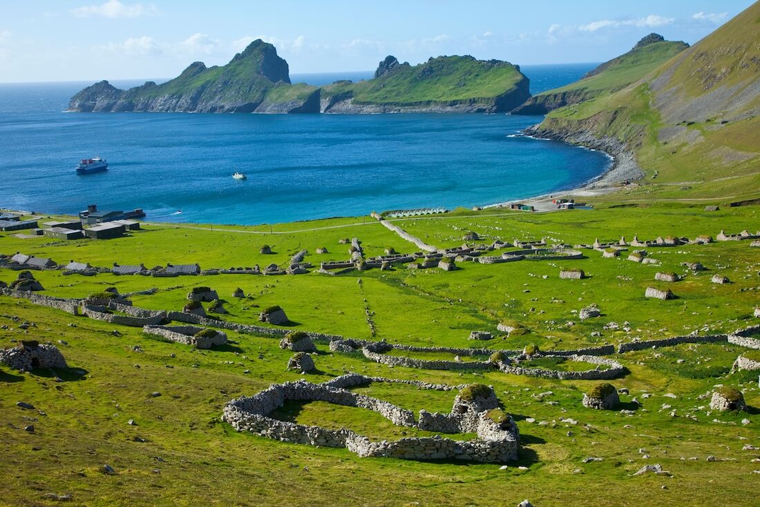 The ancient stone footprints of buildings and pastures on St Kilda Island
