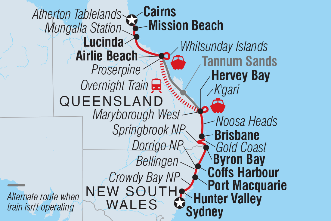 Map of Sydney To Cairns Adventure including Australia