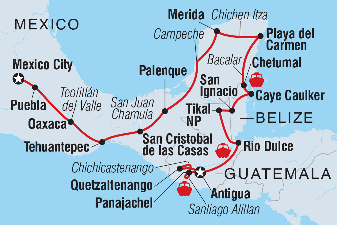Map of Central America Encompassed including Belize, Guatemala and Mexico