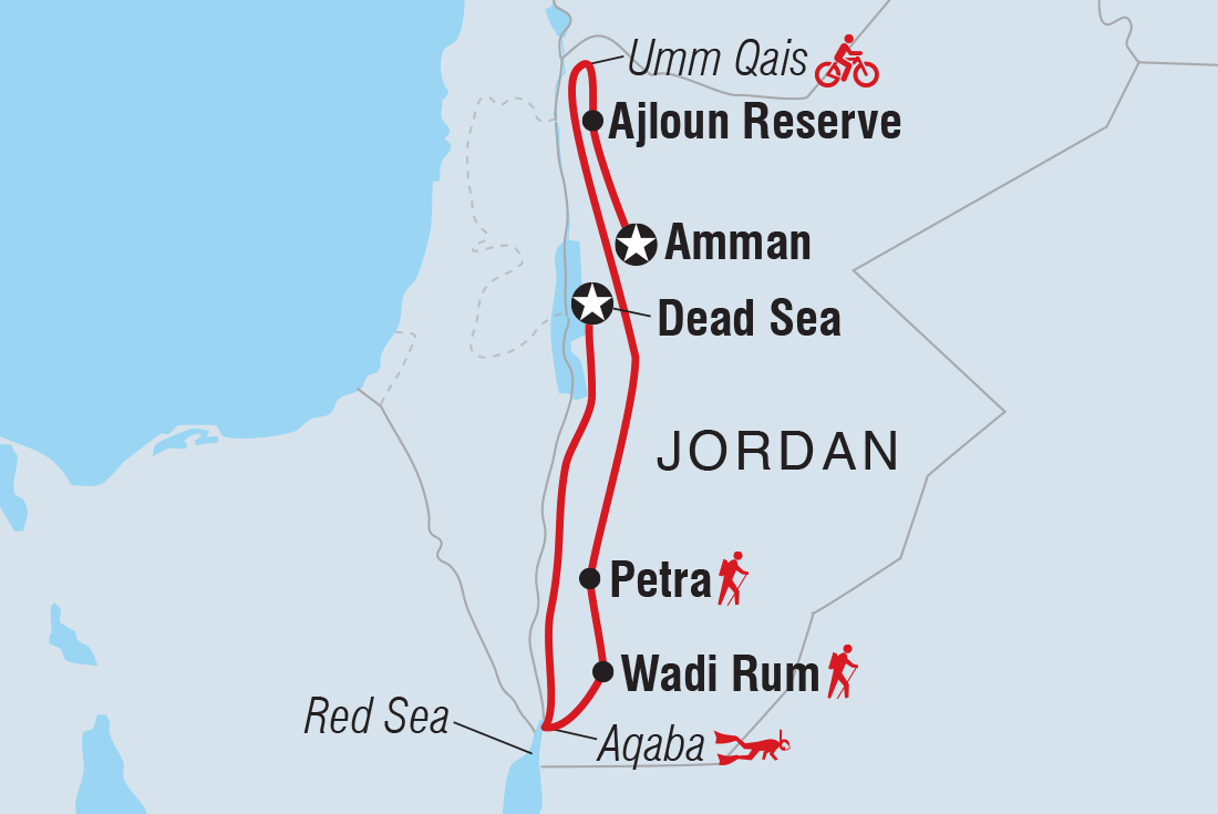Map of Jordan: Hike, Bike & Snorkel including Jordan