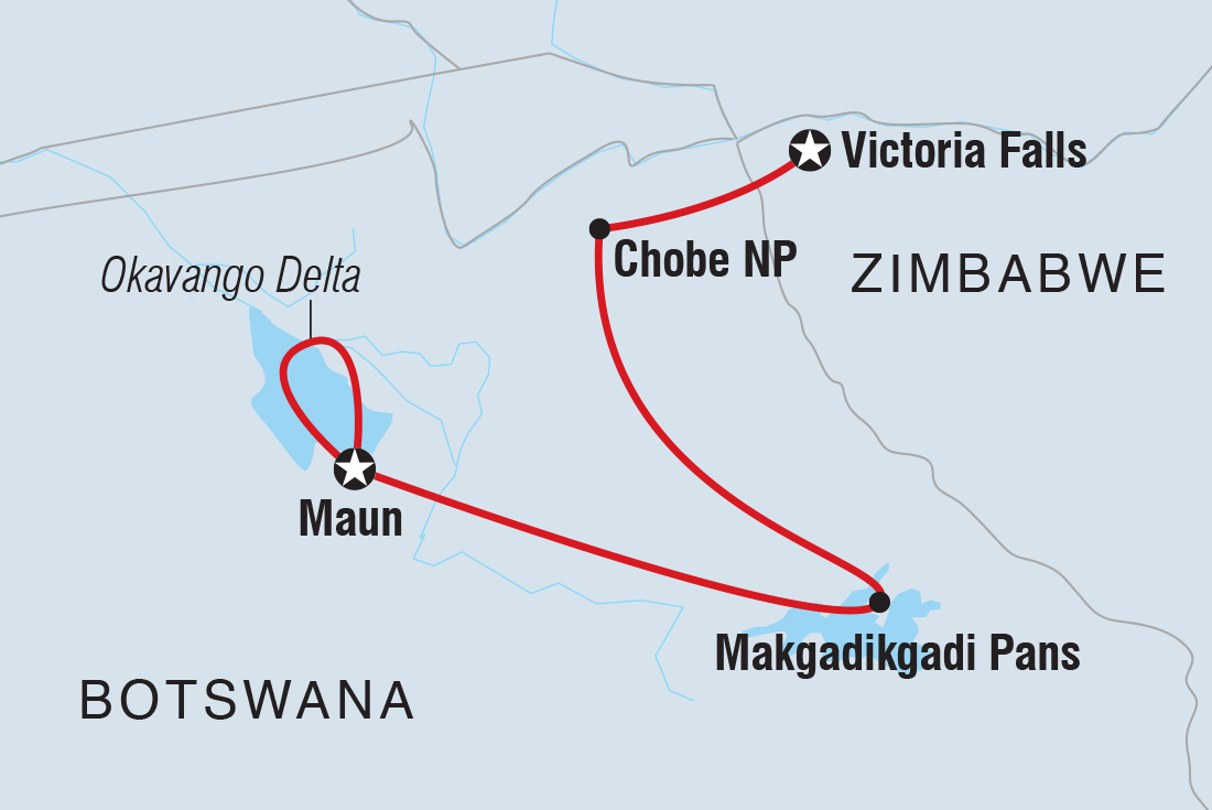 Map of Botswana Family Safari Comfort including Botswana