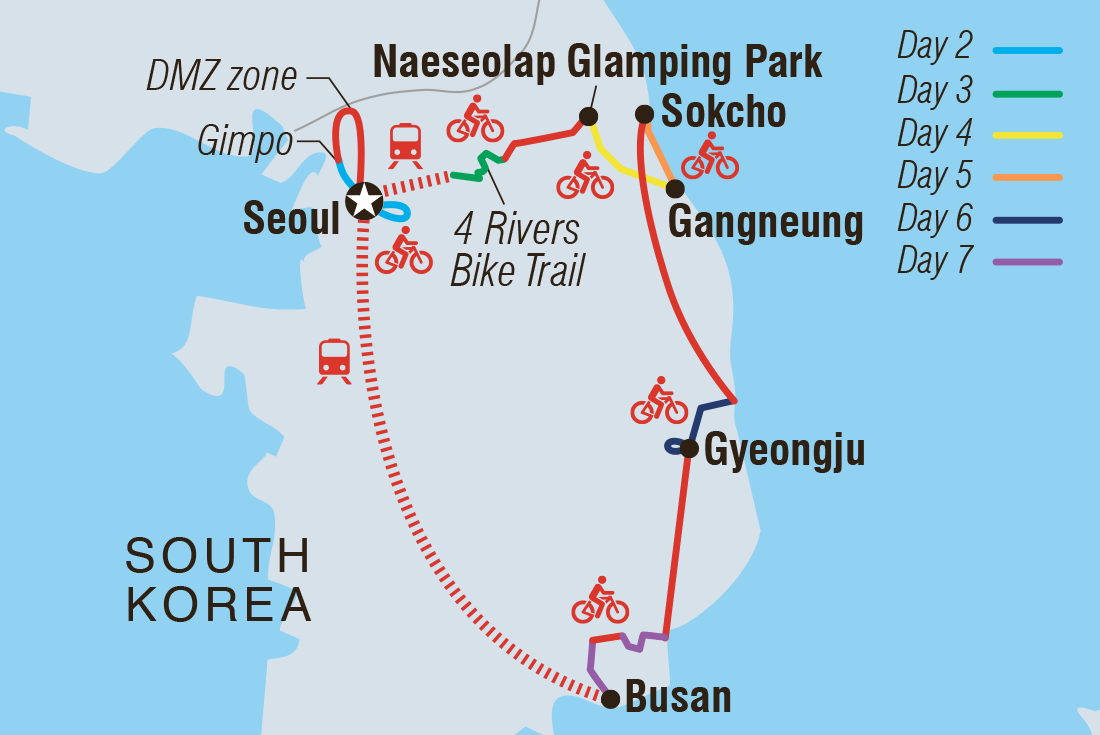 Map of Cycle South Korea including Korea, Republic Of