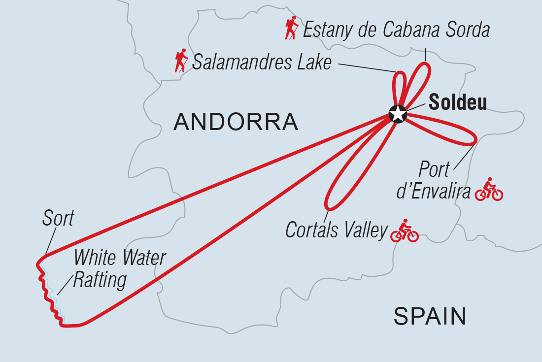Map of Summer Pyrenees Family Holiday With Teenagers including Andorra