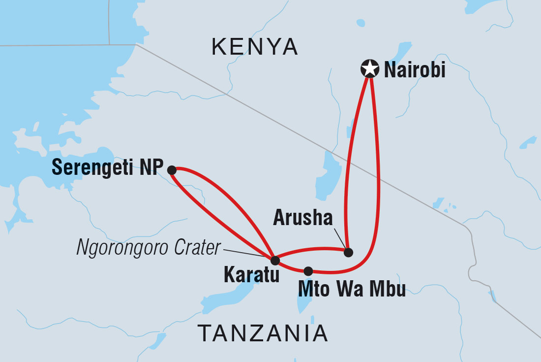 Map of Tanzania Family Safari including Kenya and Tanzania, United Republic Of